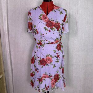 ALL IN FAVOR NORDSTROM Women’s Size XL Wrap Dress Floral Purple Lavender F177